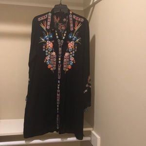 Johnny Was Black Tunic with Colorful Embroidery